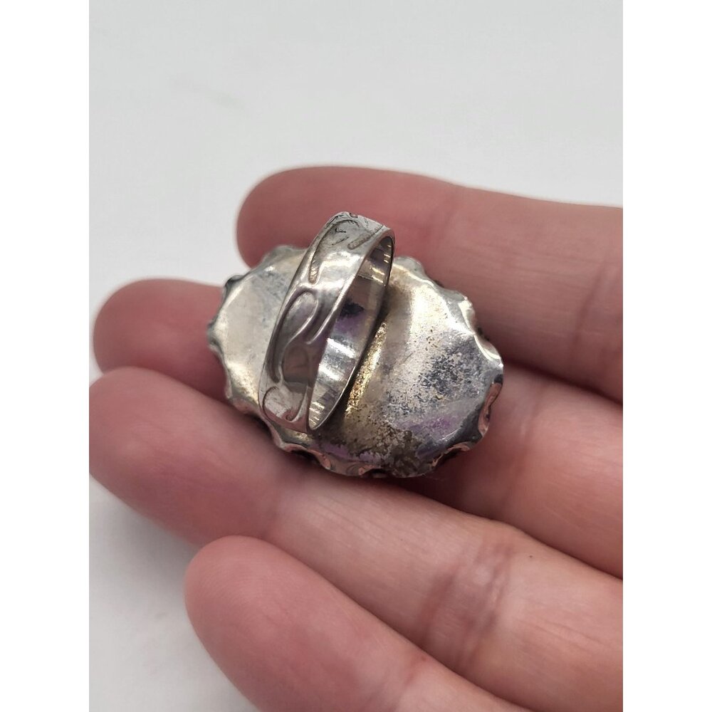 Vintage N-TR Sterling Silver Gray Druzy Quartz Crystal Marcasite Ring SZ 7 - Picture 7 of 11